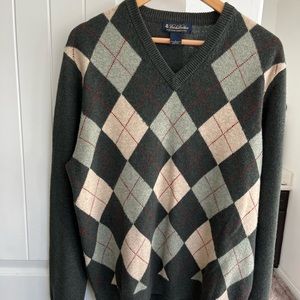 Brooks Brothers Men’s Large Scottish Lambswool Sweater Forest/Plaid